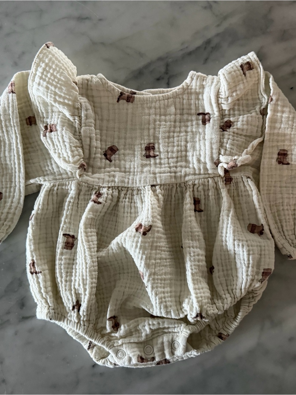 Rylee + Cru Cream Muslin One-Piece with Brown Print